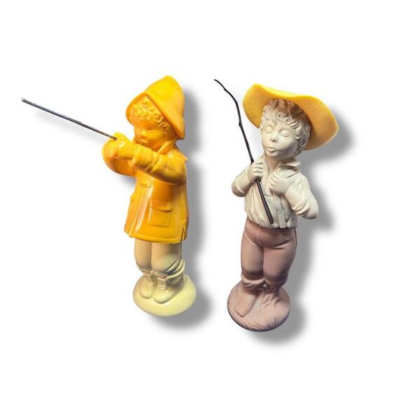 70s Lot of 2 Vintage Avon Catch A Fish Sonnet Cologne empty bottle Fisherman Boy - Picture 1 of 9